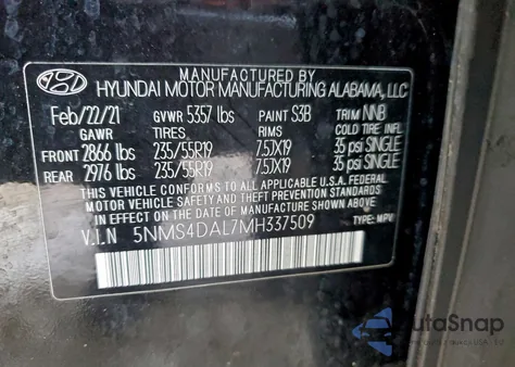 2021 Hyundai Santa Fe Limited из США, поврежденный, VIN 5NMS4DAL7MH337509